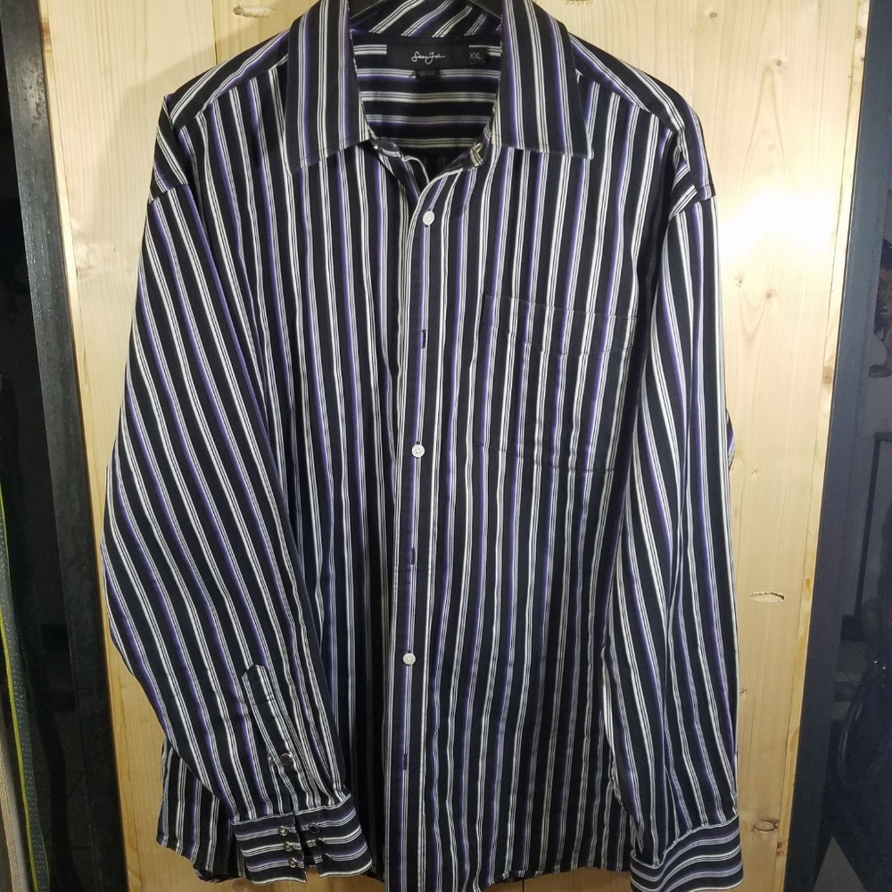 Sean John Striped Mens Shirt Black Purple XXL
